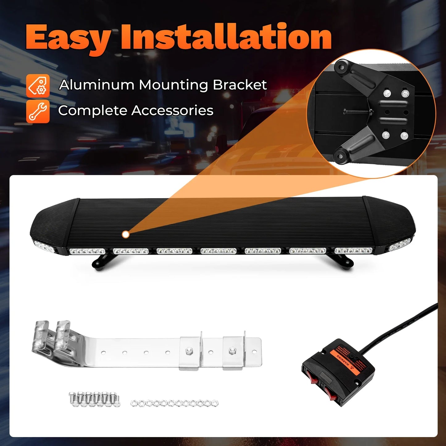 Safety Flashing LED Amber Emergency Light, Bar 47'' Strobe Beacon Warn Truck Waterproof for Construction Vehicles Tow Snow Plows