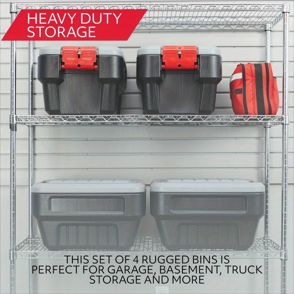 The 8-gallon heavy duty waterproof endurance storage box with heavy latch is perfect for storing your home items.
