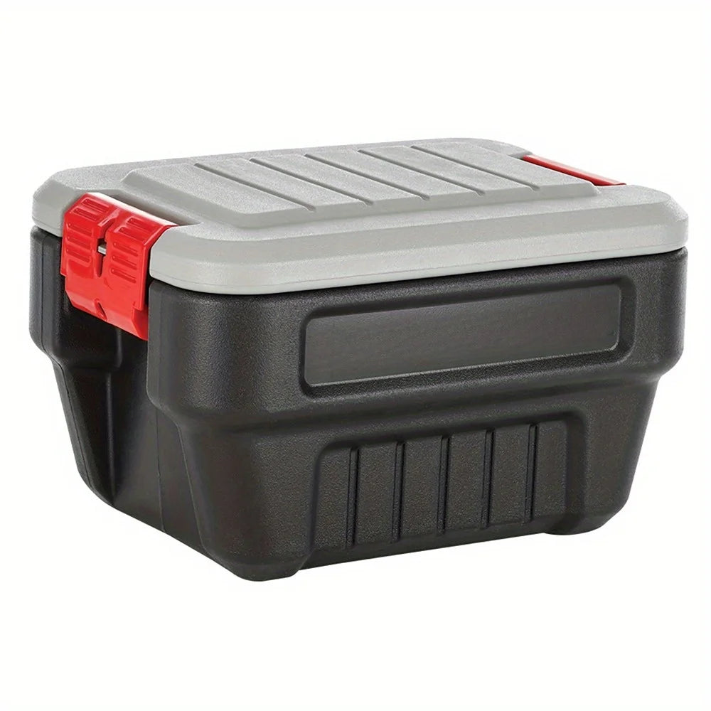 The 8-gallon heavy duty waterproof endurance storage box with heavy latch is perfect for storing your home items.