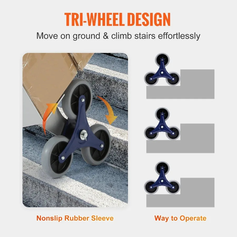 Stair Climbing Cart 550 lbs Load Capacity Aluminum Hand Truck Dolly with Dual Handles Integrated Frame Nonslip Rubber Wheels M