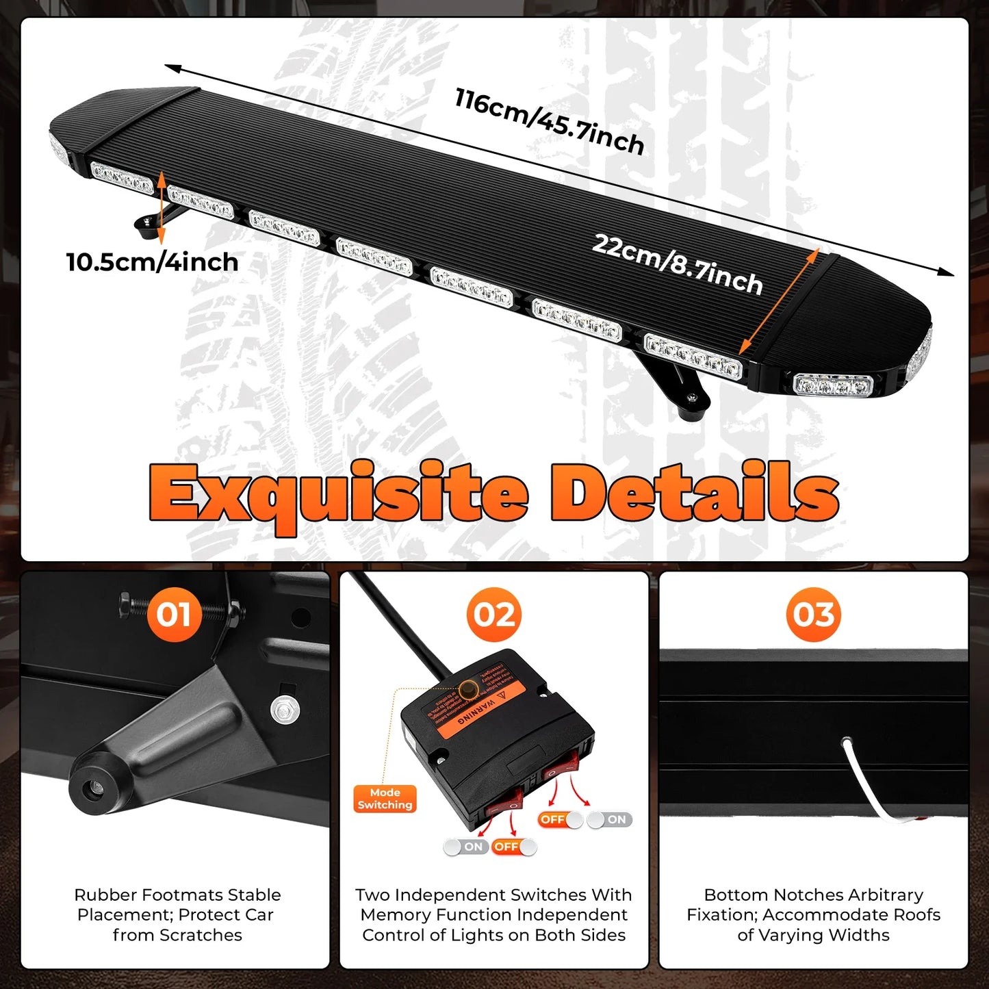 Safety Flashing LED Amber Emergency Light, Bar 47'' Strobe Beacon Warn Truck Waterproof for Construction Vehicles Tow Snow Plows