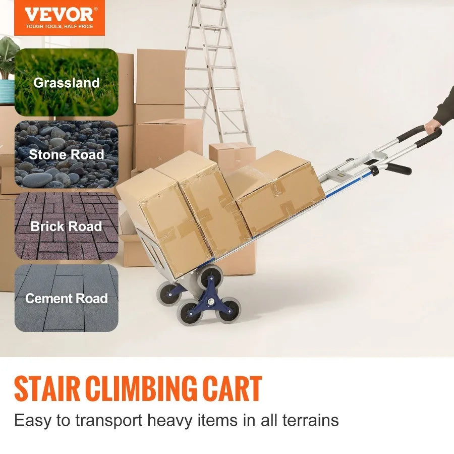 Stair Climbing Cart 550 lbs Load Capacity Aluminum Hand Truck Dolly with Dual Handles Integrated Frame Nonslip Rubber Wheels M