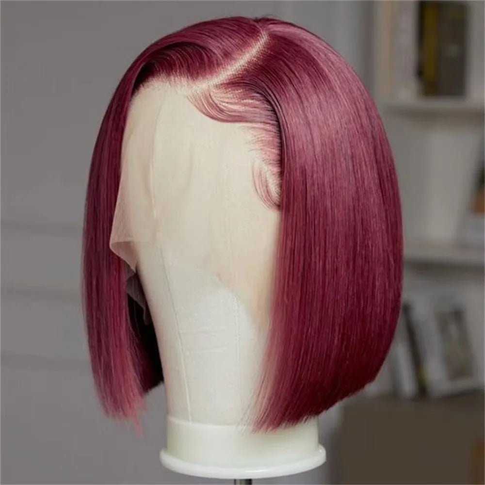 99J Burgundy Bob Wig 13x4 Lace Frontal Straight Bob Wig 99J Short Human Hair Wigs Red Wig Front Human Hair Wig Colored 14 Inches