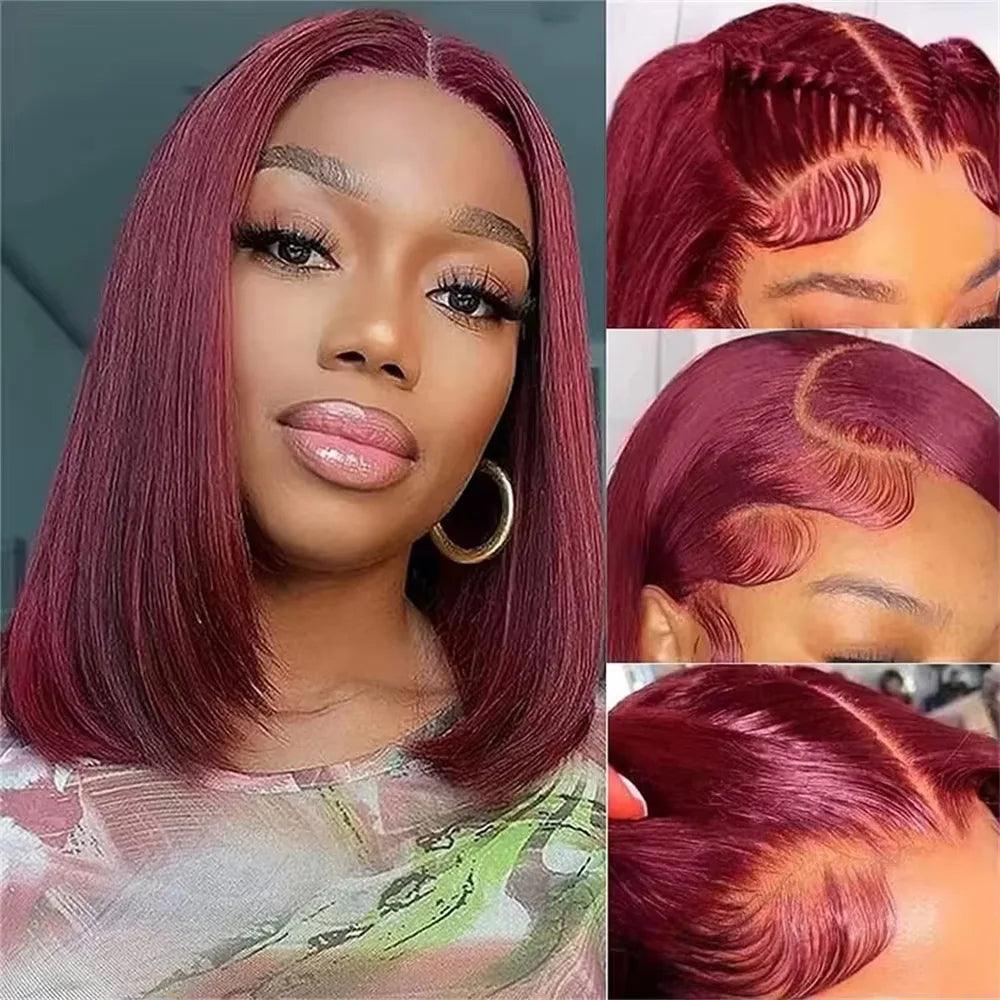 99J Burgundy Bob Wig 13x4 Lace Frontal Straight Bob Wig 99J Short Human Hair Wigs Red Wig Front Human Hair Wig Colored 14 Inches