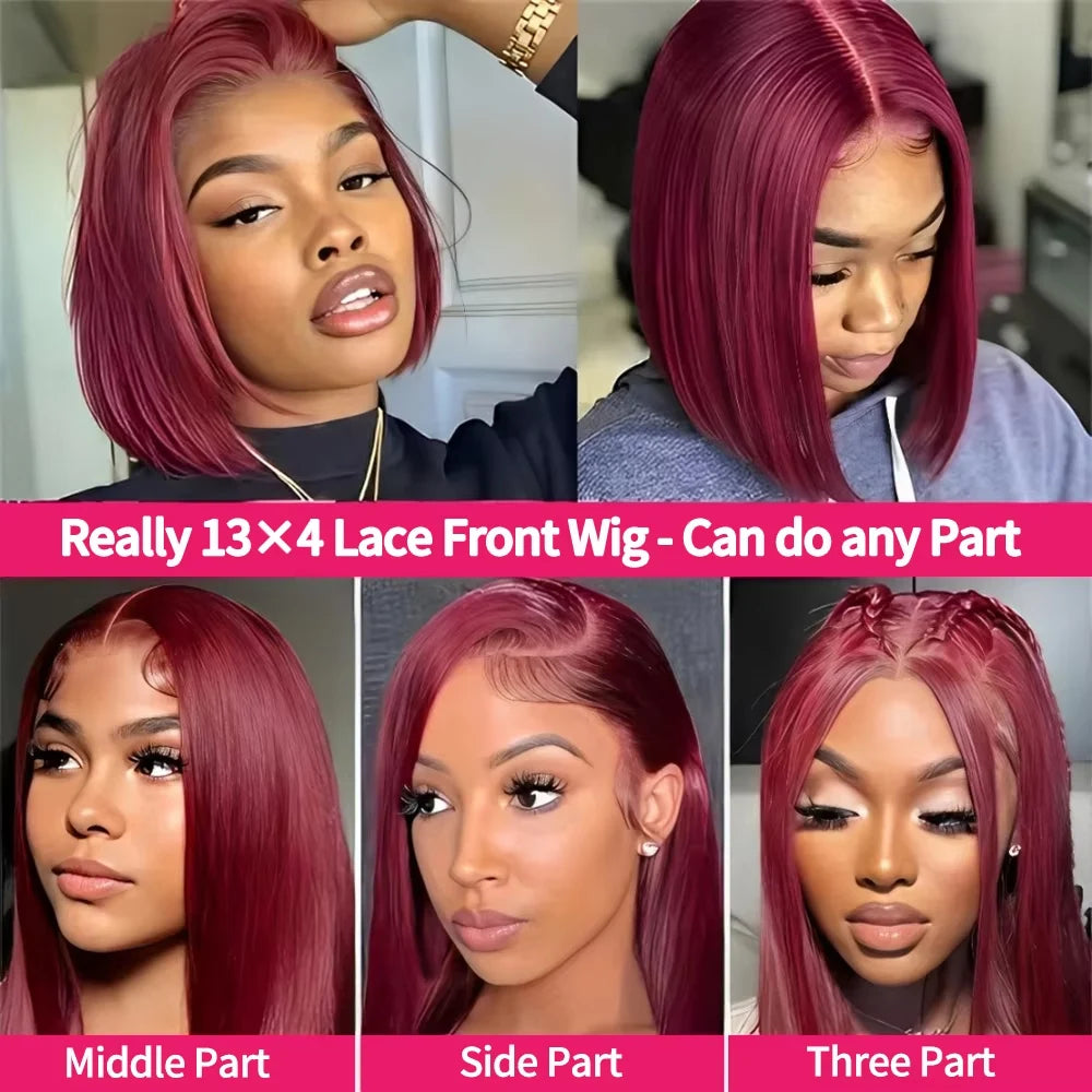 99J Burgundy Bob Wig 13x4 Lace Frontal Straight Bob Wig 99J Short Human Hair Wigs Red Wig Front Human Hair Wig Colored 14 Inches